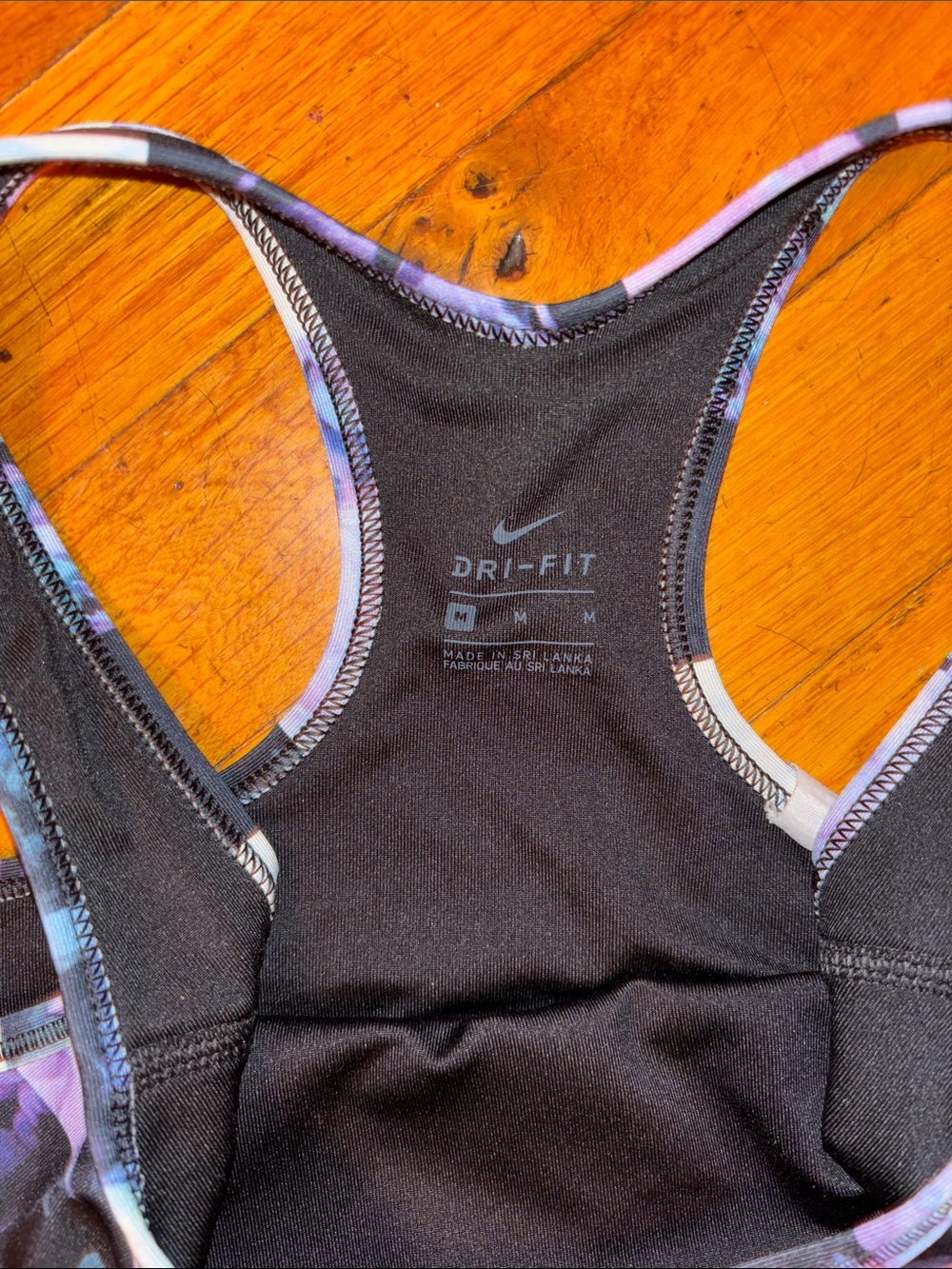 Nike Floral Racerback Sports Bra - Black Purple Blue - Picture 2 of 2